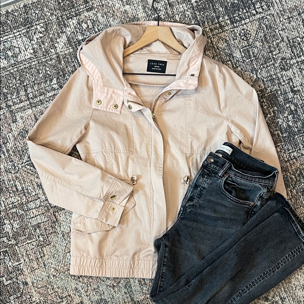 Love Tree Blush Utility Jacket Medium Hooded Anorak Cotton